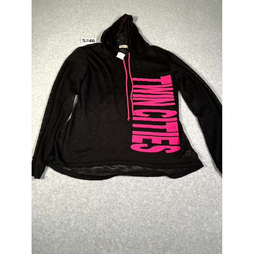 Sweet Gisele Hoodie Womens XL Black Twin Cities Graphic Sheer Knit Pullover